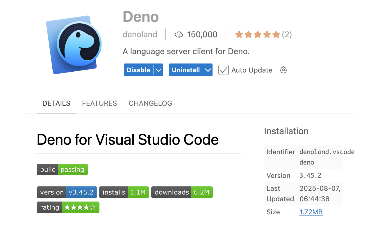 Deno extension in VSCode