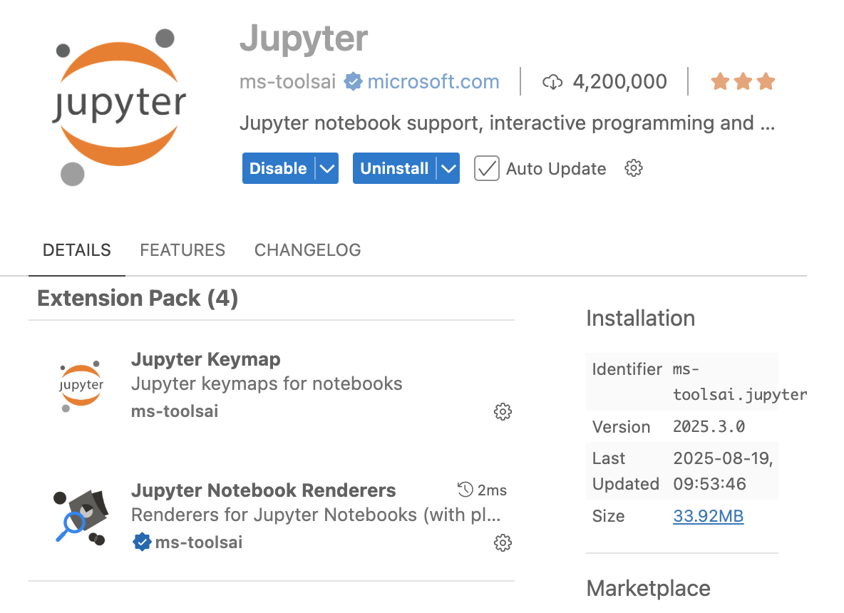 Jupyter extension in VSCode